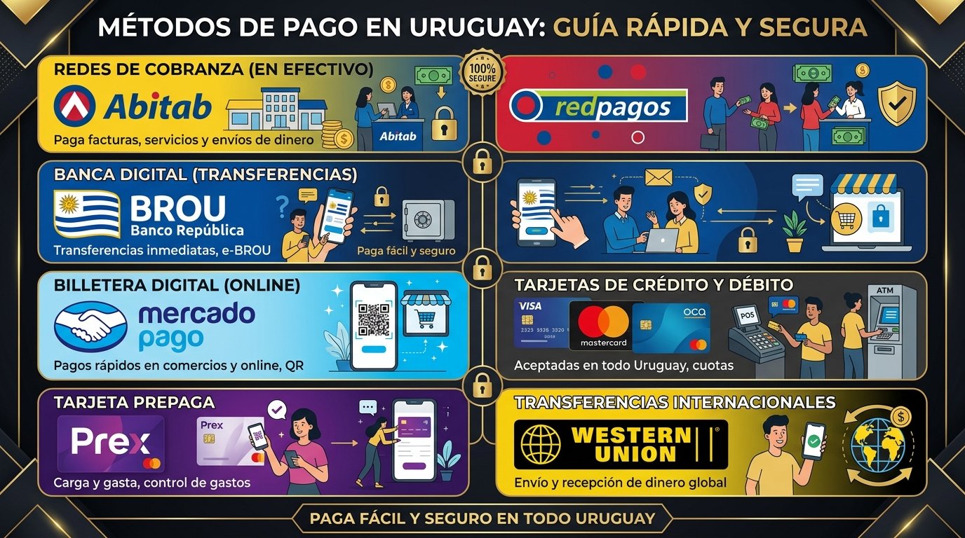 Métodos de Pago en Uruguay: Abitab, Redpagos, BROU, Mercado Pago, Prex, OCA, Visa, Western Union